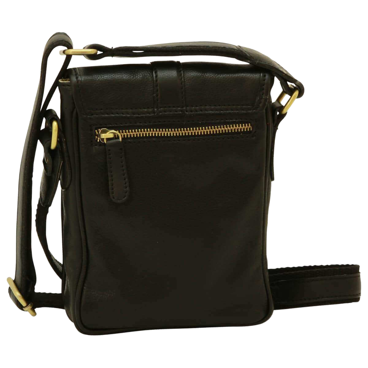 Borsa uomo a tracolla in pelle scura con zip frontale e tracolla regolabile