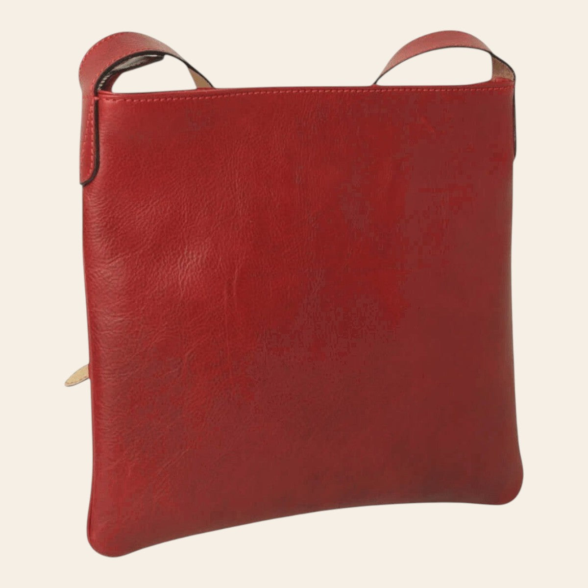 Borsa a tracolla rossa in pelle con manici superiori e bordi arrotondati