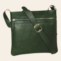 Borsa a tracolla grande in pelle verde con zip frontale e tracolla regolabile