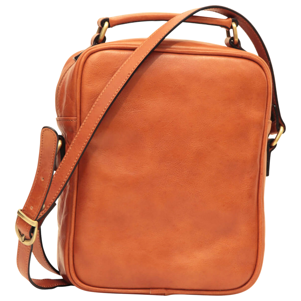Borsa a tracolla in pelle marrone Coloniale vista posteriore con tracolla