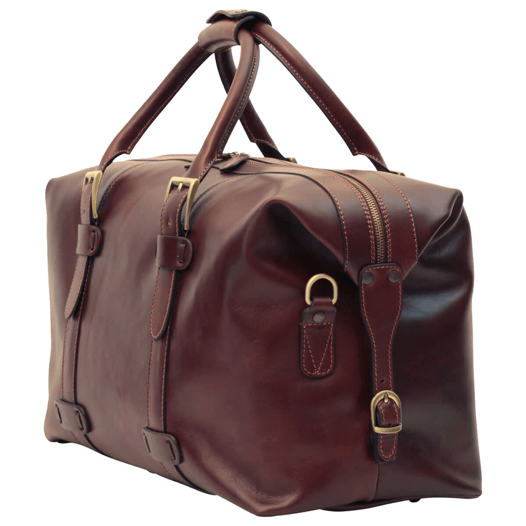 Borsone da viaggio in vacchetta marrone Old Angler con zip laterale e fibbie