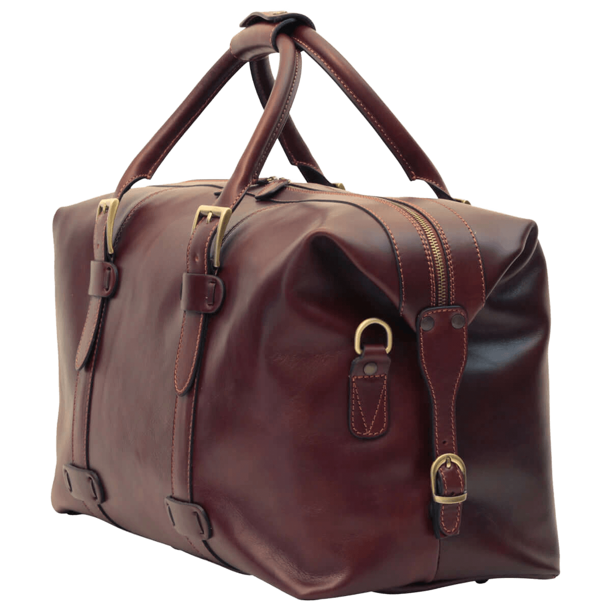 Borsone da viaggio in vacchetta marrone Old Angler con zip laterale e fibbie
