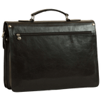 Borsa porta PC in pelle nera con manico e tasca frontale con zip metallica