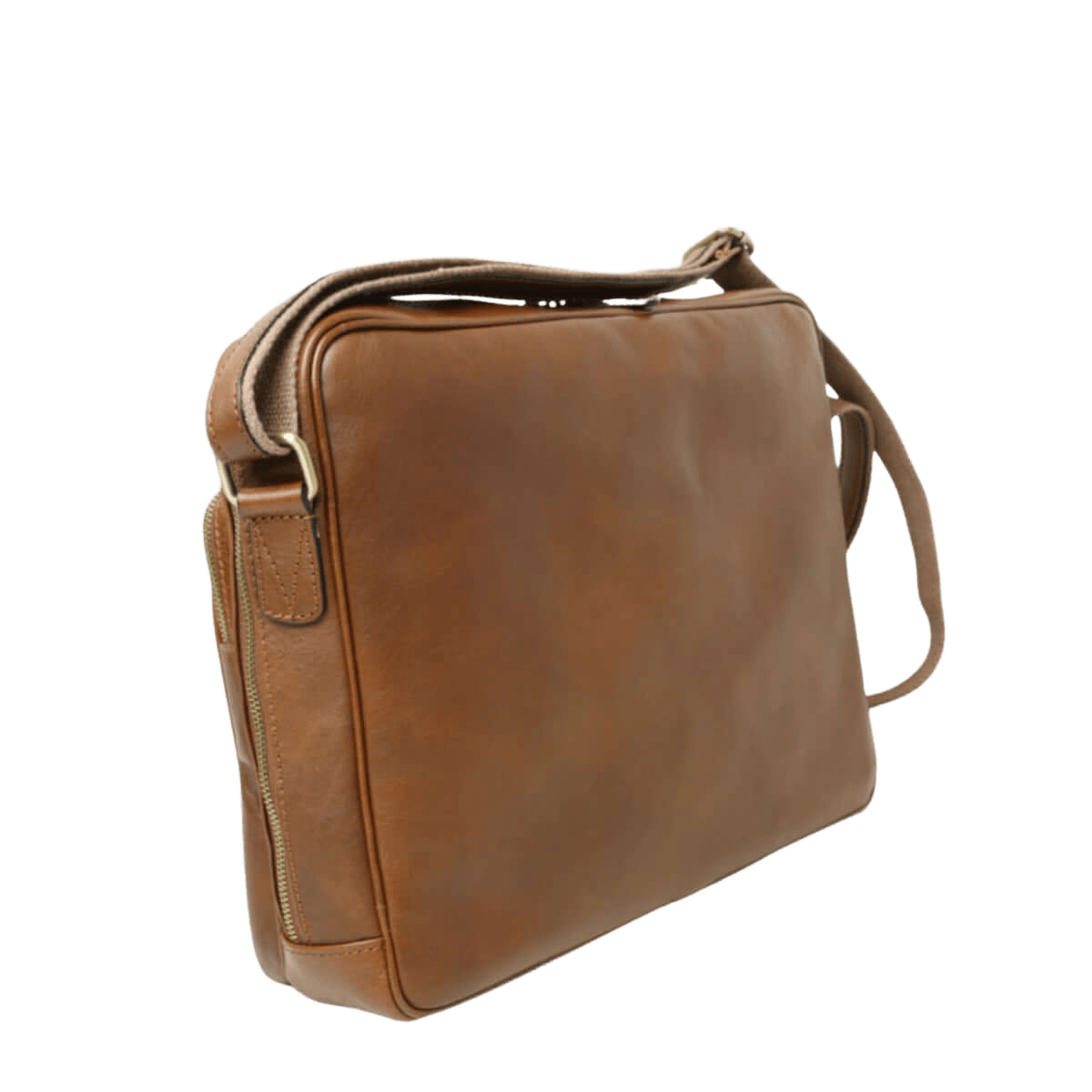 Borsa messenger in pelle marrone con tracolla e dettagli cuciture
