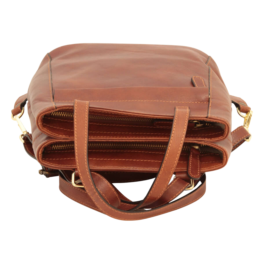 Zaino in pelle marrone con zip superiore e interno a vista