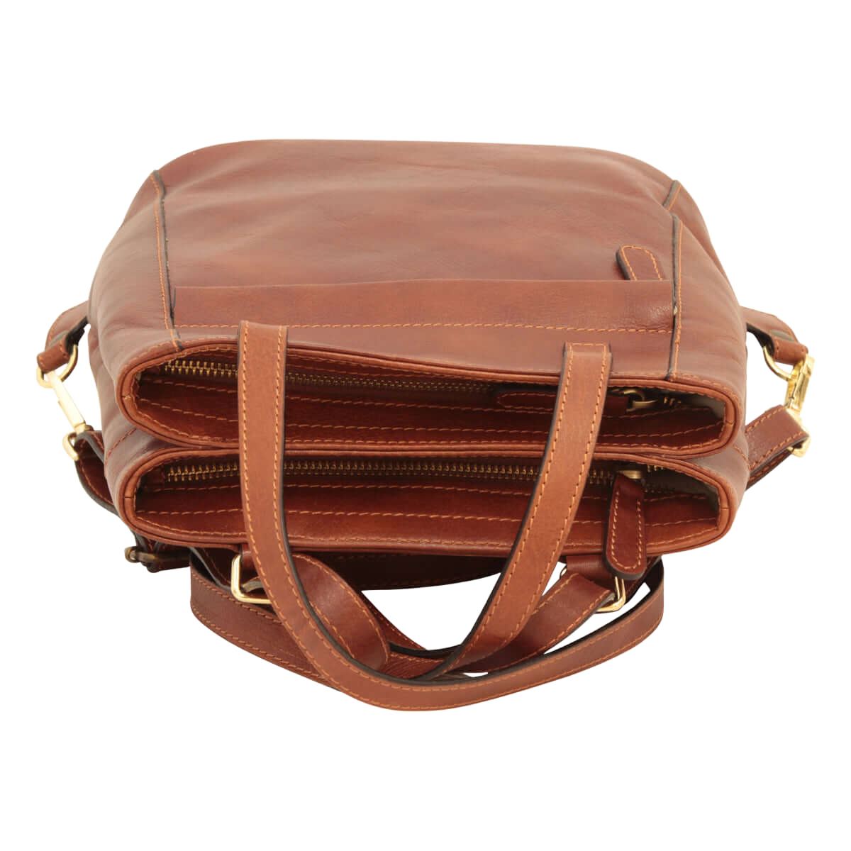 Zaino in pelle marrone con zip superiore e interno a vista