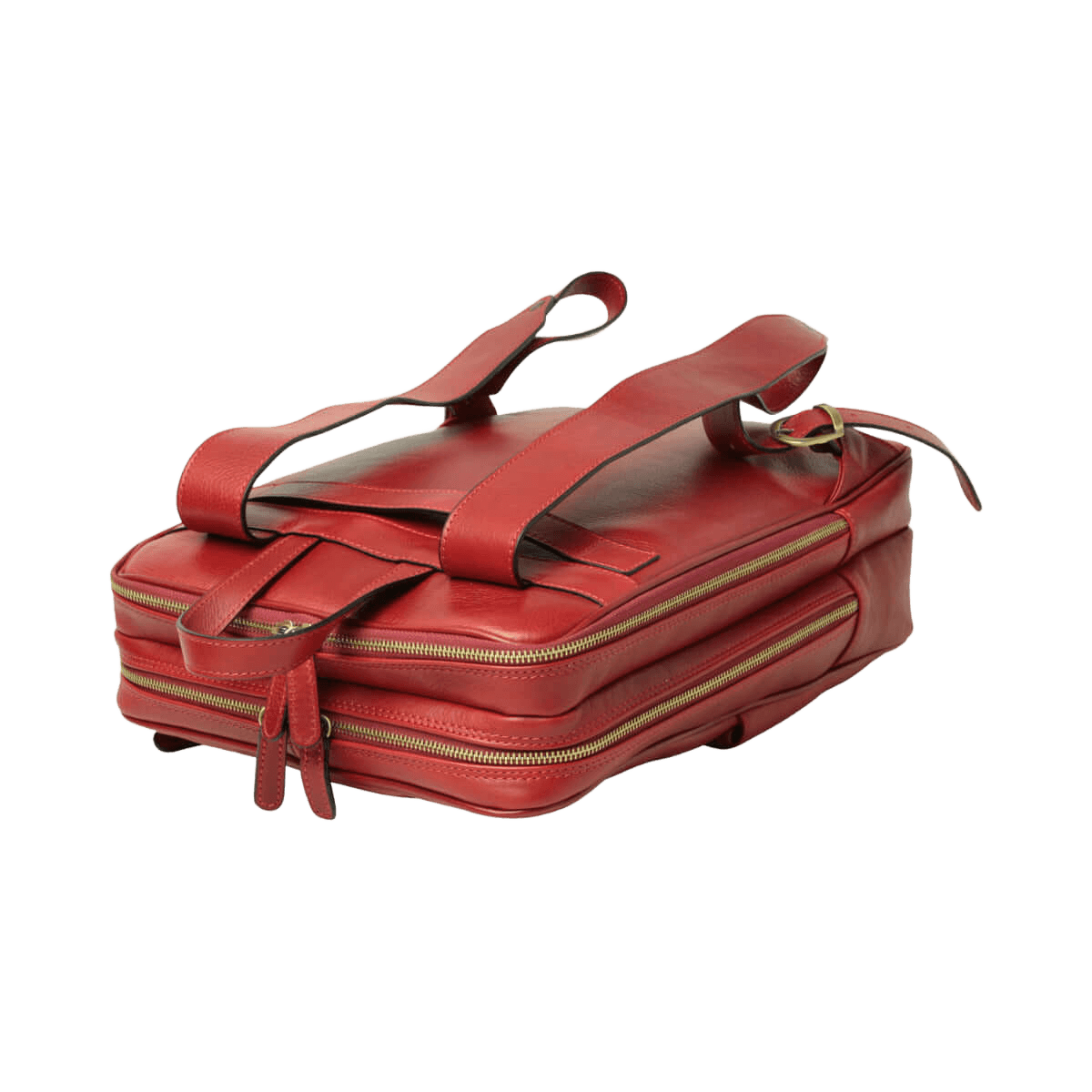 Zaino in pelle rosso con cinghie regolabili e tasche con zip