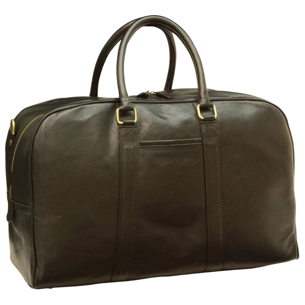 Borsone da viaggio in pelle scura Old Angler con manici e tasca frontale