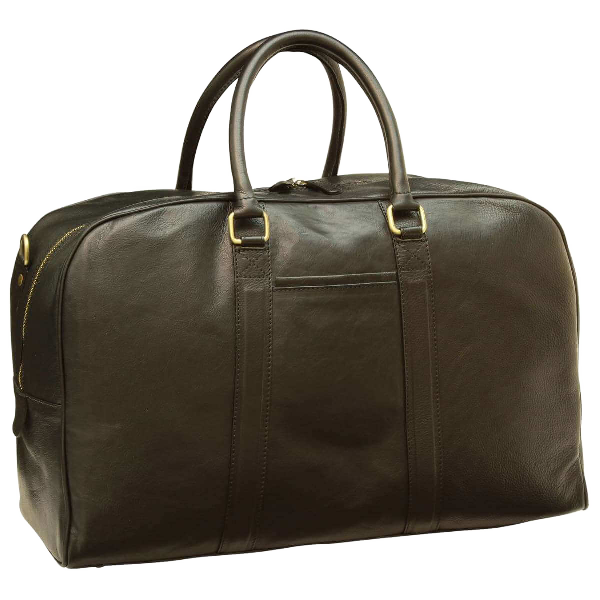 Borsone da viaggio in pelle scura Old Angler con manici e tasca frontale