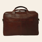Borsa in pelle marrone per laptop con manico superiore e tasca frontale con zip