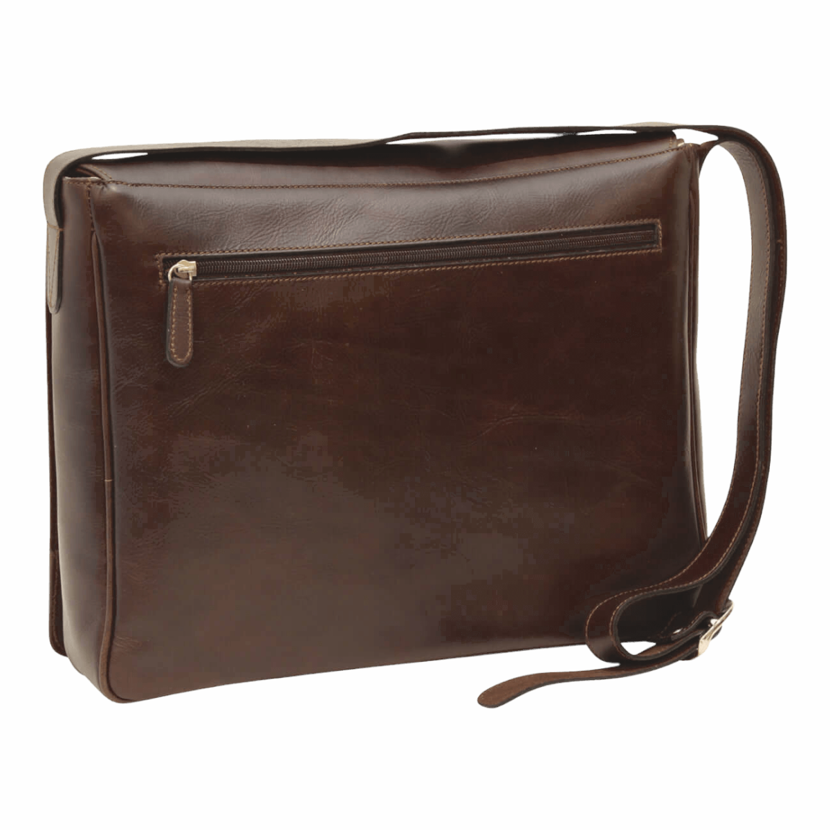 Borsa messenger in pelle testa di moro con zip frontale orizzontale e tracolla