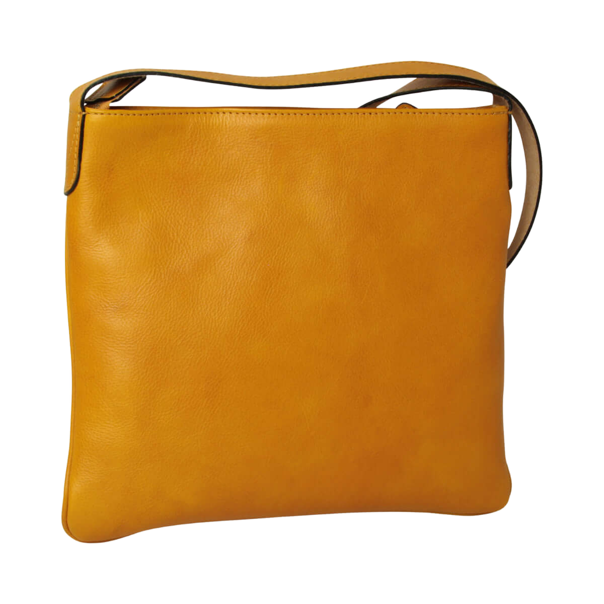 Borsa a tracolla giallo ocra in pelle con tracolla e cuciture