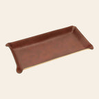 Vassoio da scrivania in pelle marrone rettangolare con bordi svasati