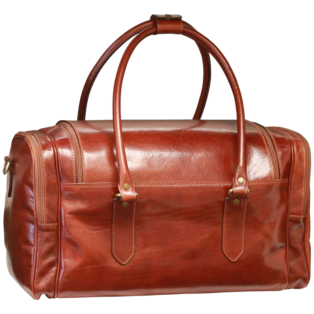 Borsa da viaggio in pelle pieno fiore marrone scuro, manici doppi e tasche frontali