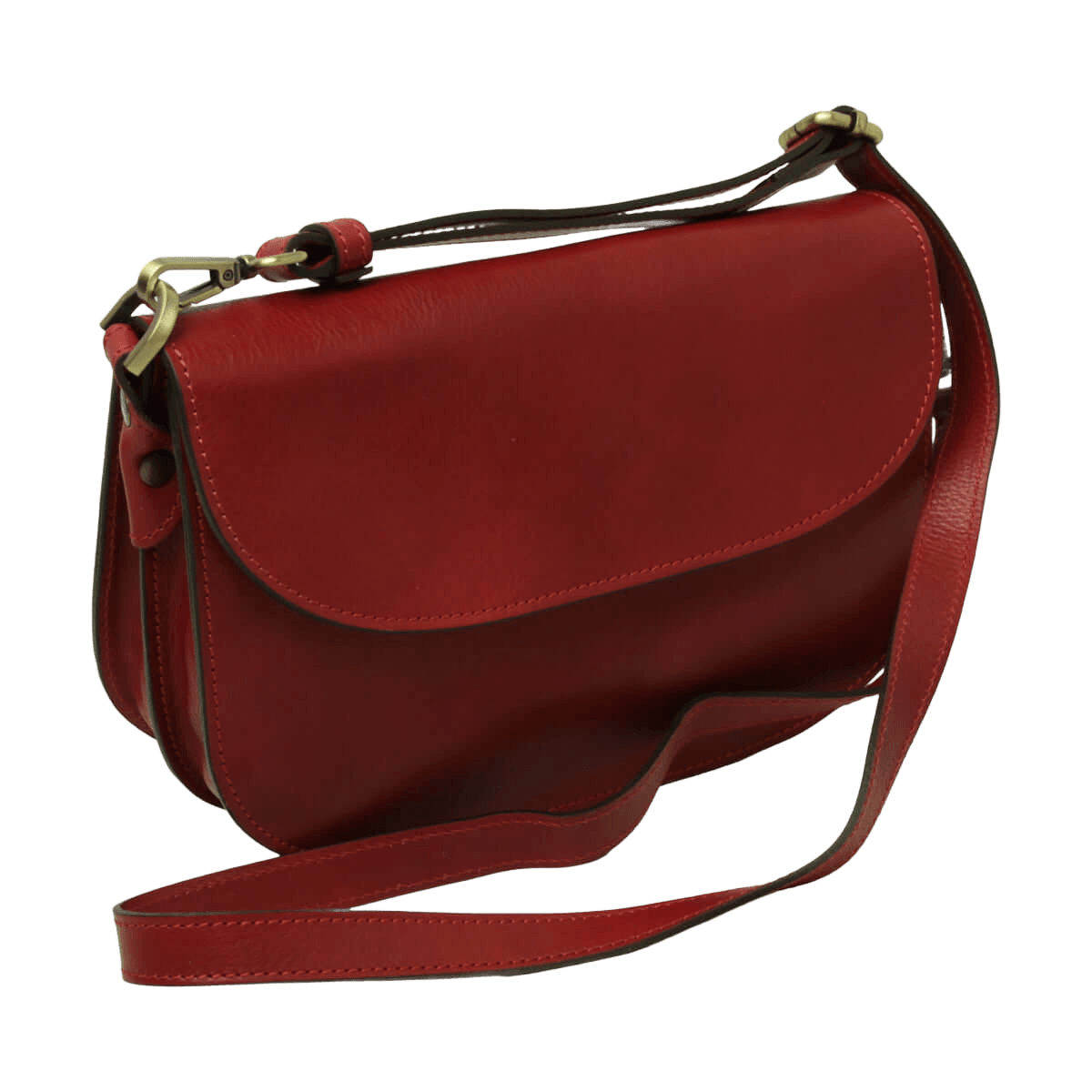 Borsa a tracolla in vitello pieno fiore rossa con patta e tracolla