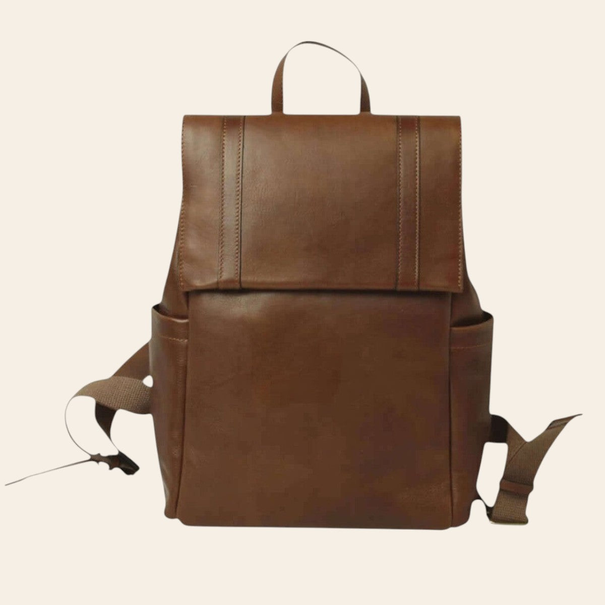 Zaino in pelle per laptop castagna con manico e fascia trolley