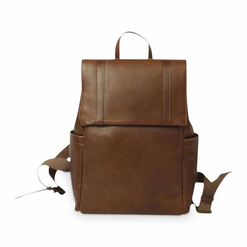 Zaino in pelle per laptop castagna con manico e fascia trolley