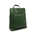 Zaino in pelle verde con manico e tasca anteriore con zip