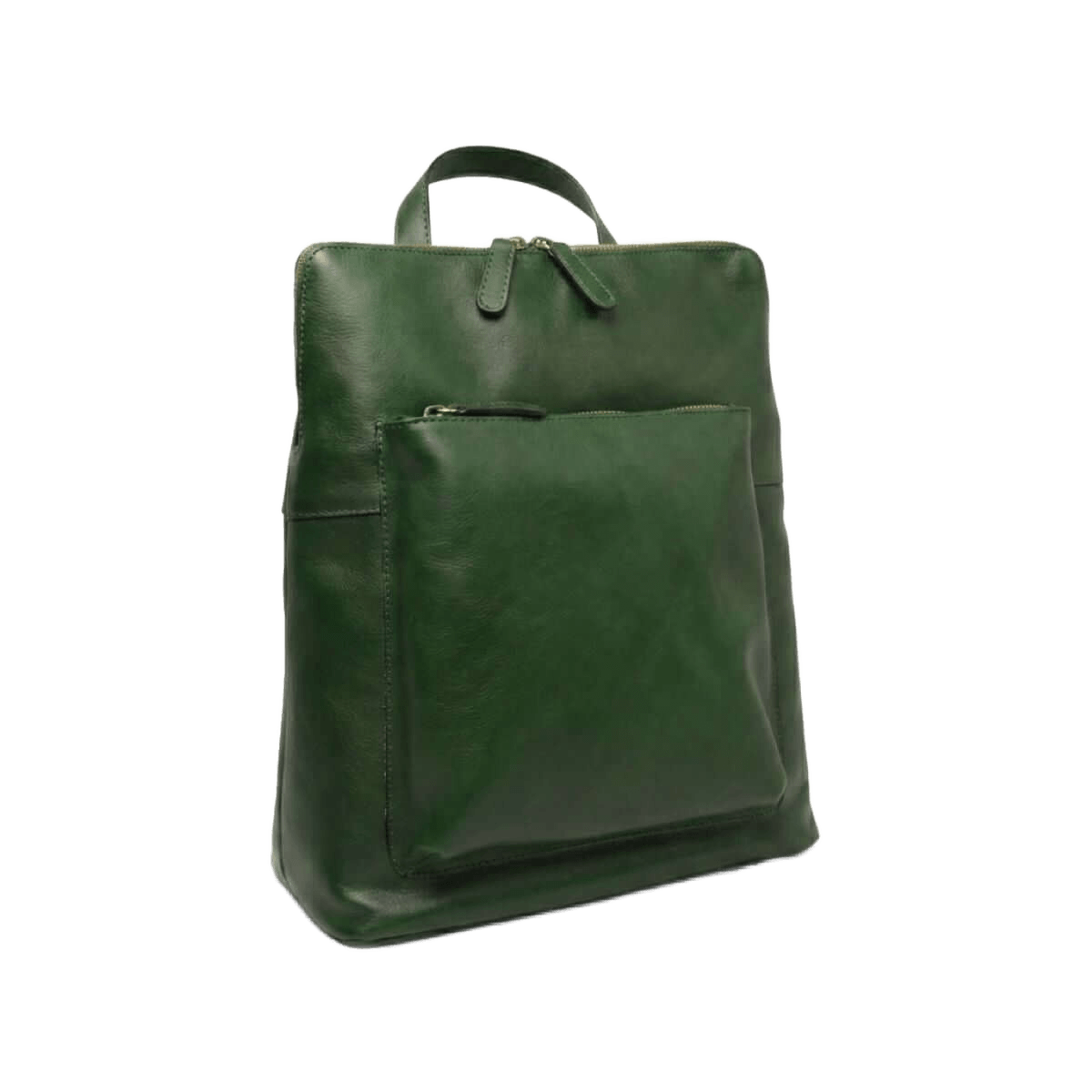 Zaino in pelle verde con manico e tasca anteriore con zip