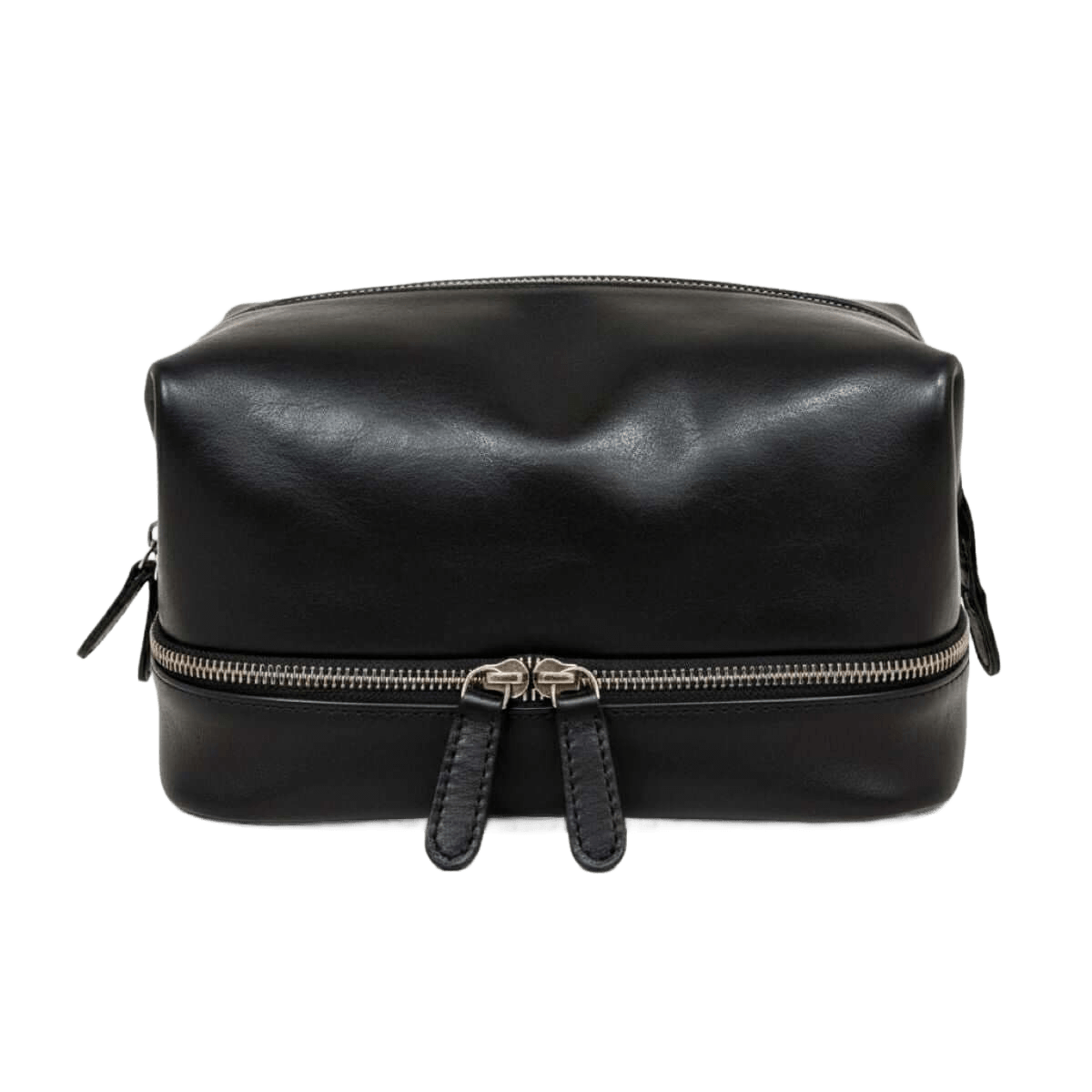 Beauty case in ecopelle nera con chiusura lampo e tirazip centrale