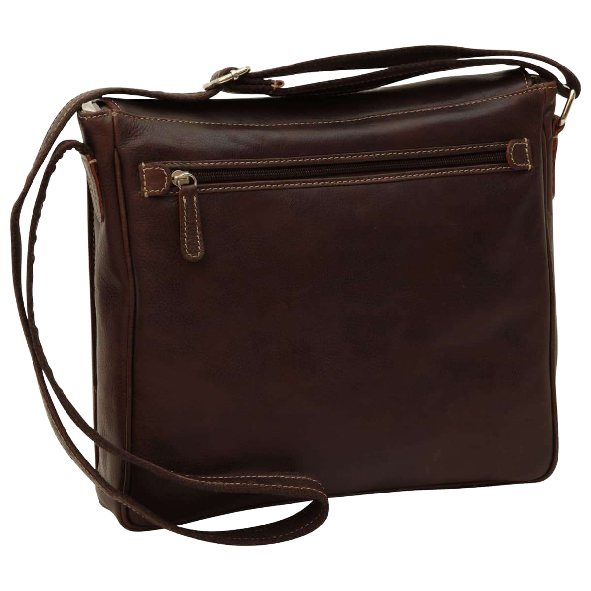 Borsa messenger in pelle marrone scuro con pattina e zip anteriore