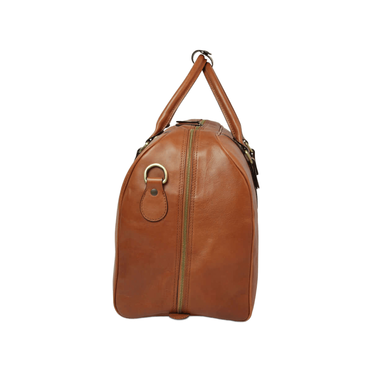 Borsone da viaggio grande in pelle marrone con tracolla ad anello e zip centrale