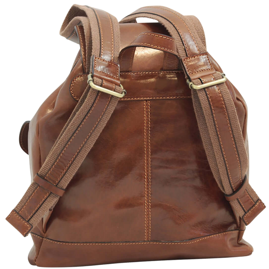 Zaino in pelle marrone con spallacci regolabili e tasche frontali