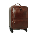Trolley in pelle marrone con maniglia superiore e doppie ruote posteriori