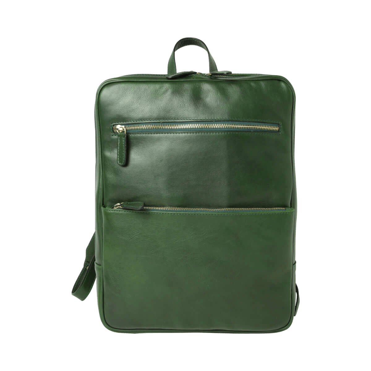 Zaino in pelle verde con fascia per trolley e zip superiore