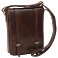 Borsa messenger marrone scuro in pelle con patta e tracolla regolabile