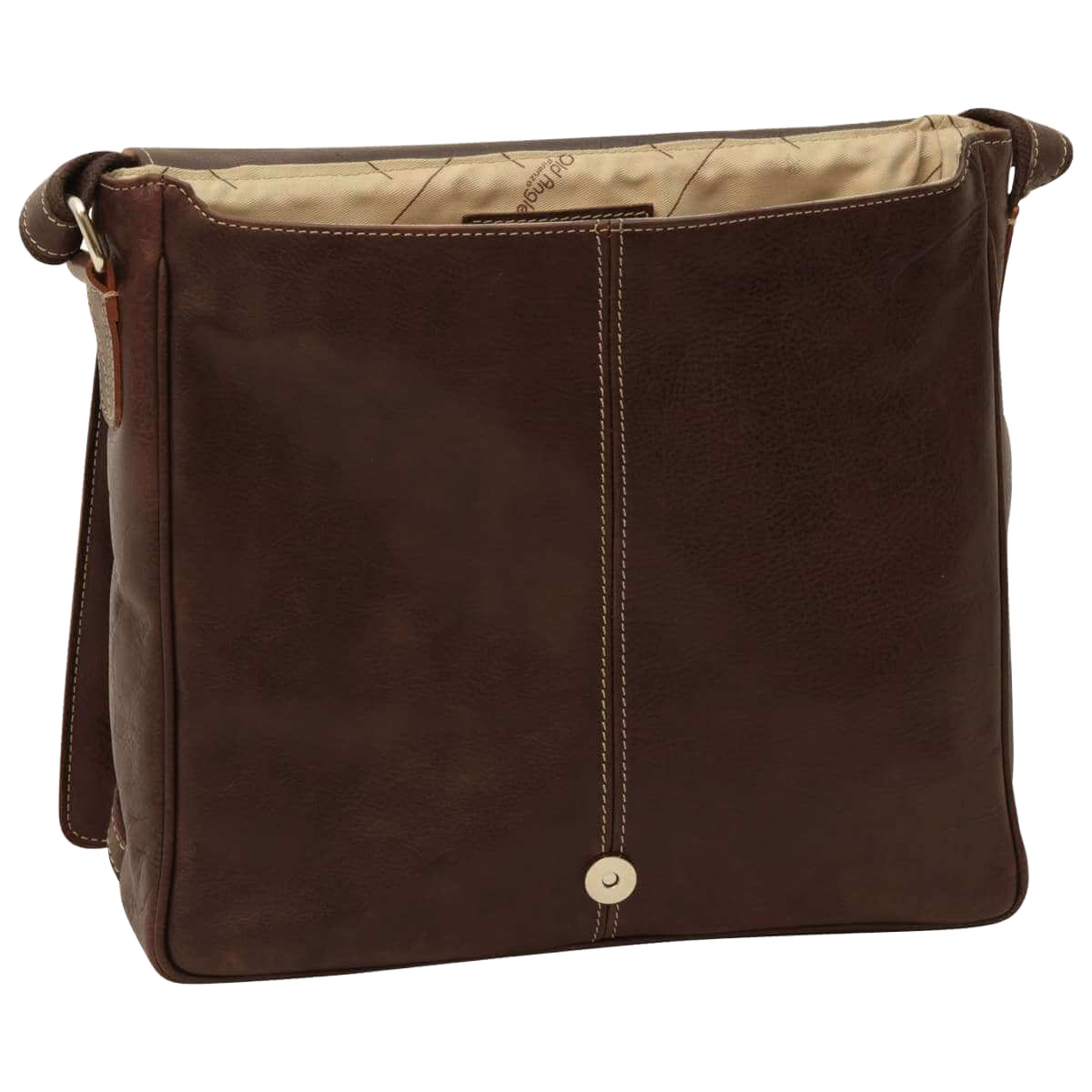 Borsa messenger in pelle marrone scuro con tasca posteriore e chiusura a bottone