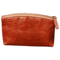 Astuccio beauty in vera pelle marrone Old Angler con zip e maniglia laterale.