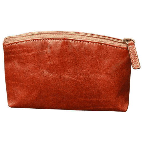 Astuccio beauty in vera pelle marrone Old Angler con zip e maniglia laterale.