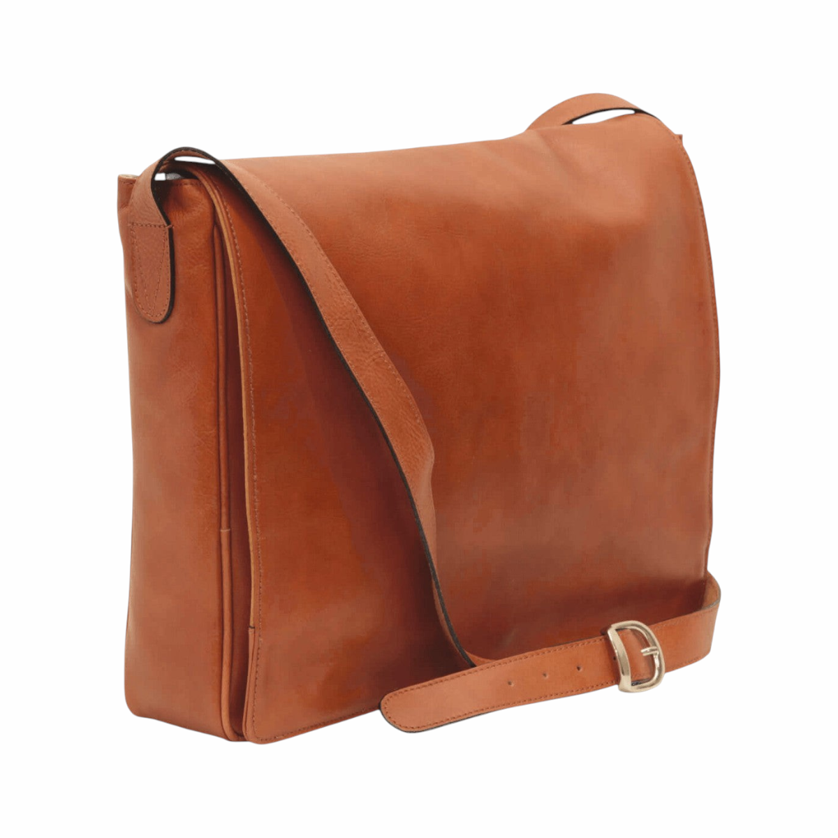 Borsa messenger in pelle marrone con tracolla diagonale e fibbia