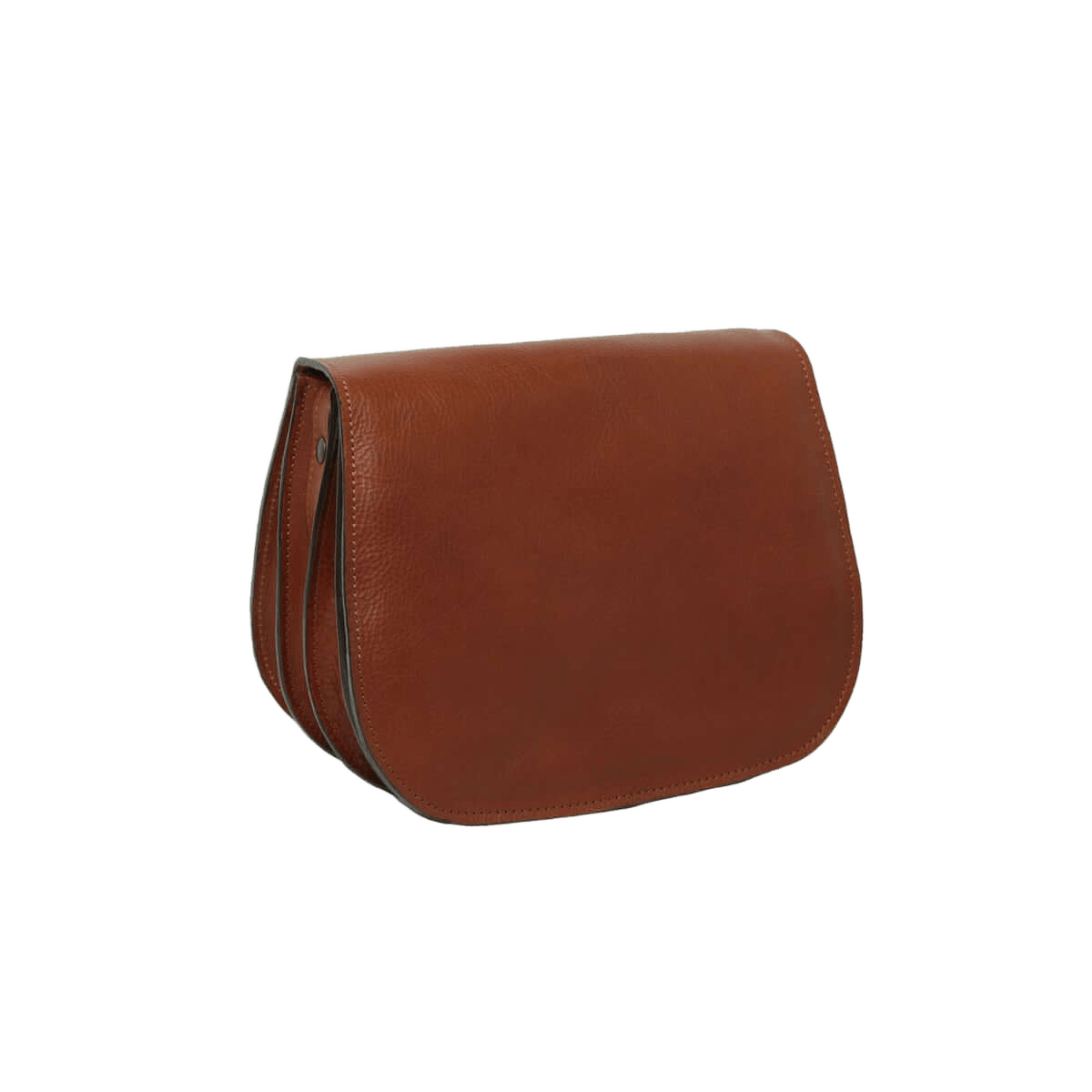 Borsa a tracolla in pelle marrone Teak, patta frontale e cuciture laterali