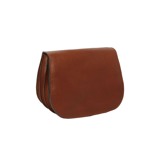 Borsa a tracolla in pelle marrone Teak, patta frontale e cuciture laterali