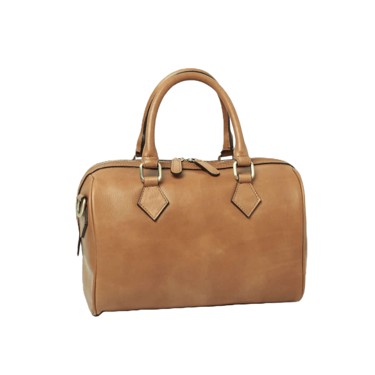 Bauletto in pelle color cuoio con due manici e chiusura frontale