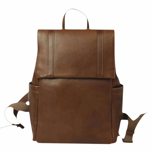 Zaino in pelle per laptop castagna con manico e fascia trolley