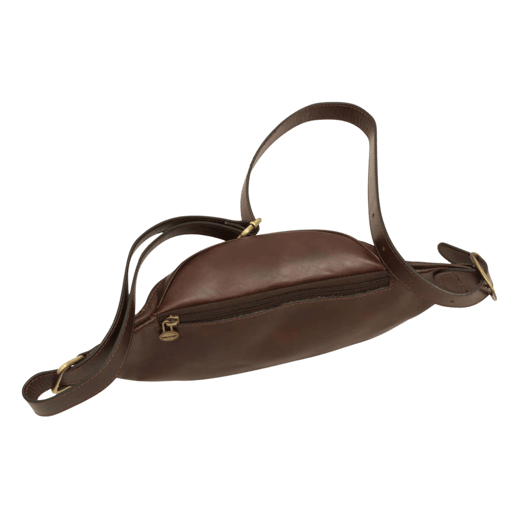 Marsupio in pelle marrone con manico/tracolla doppia e chiusura con zip