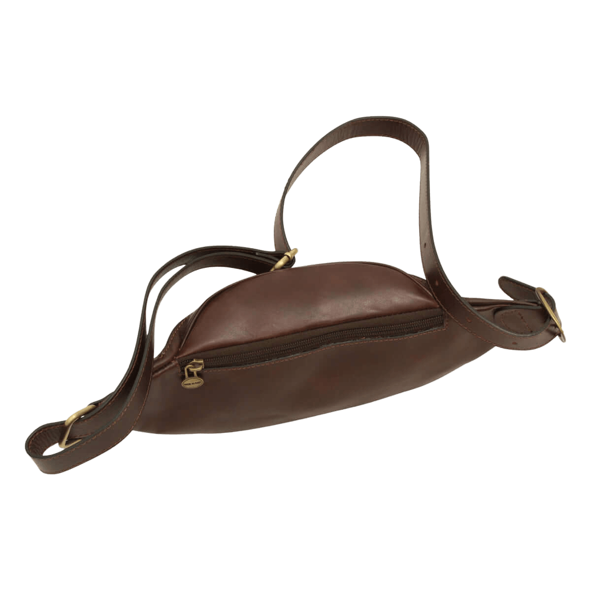 Marsupio in pelle marrone con manico/tracolla doppia e chiusura con zip