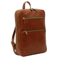 Zaino in pelle marrone Mogano con fascia trolley, due tasche con zip