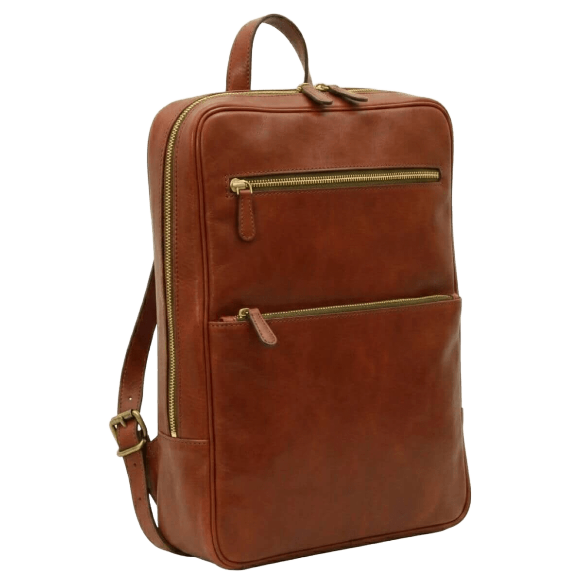 Zaino in pelle marrone Mogano con fascia trolley, due tasche con zip