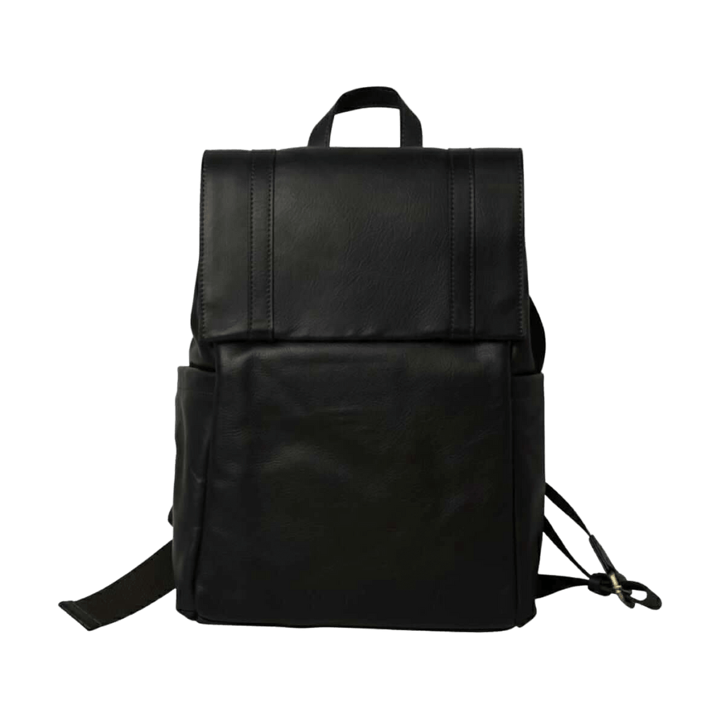 Zaino in pelle nero per laptop con fascia trolley e maniglia superiore