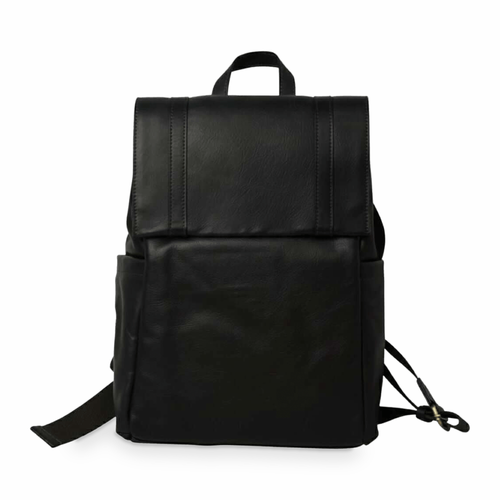 Zaino in pelle nero per laptop con fascia trolley e maniglia superiore