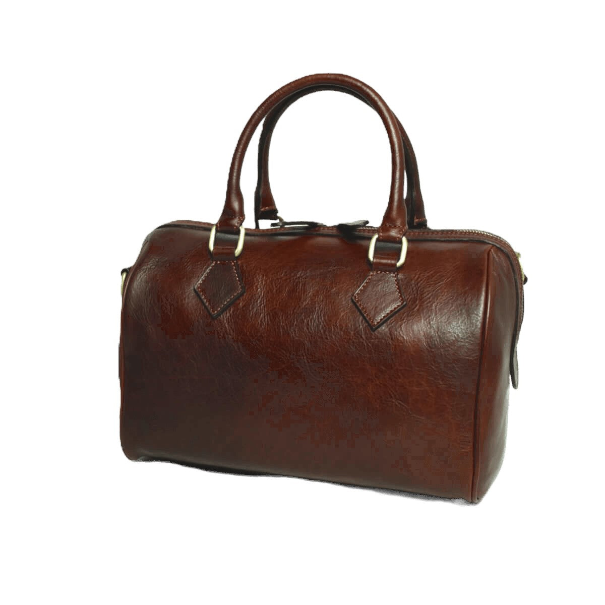 Bauletto in pelle marrone con due manici e chiusure frontali
