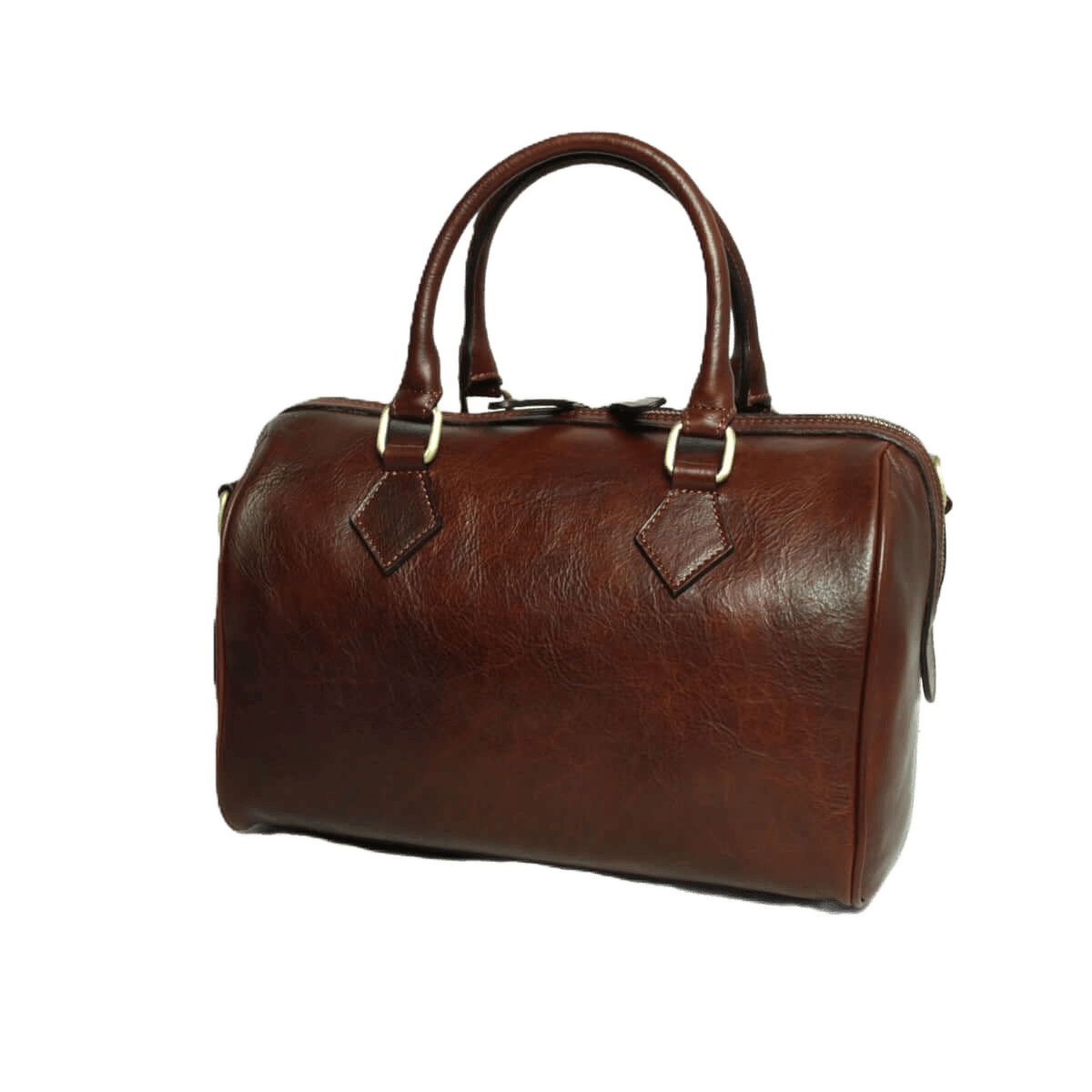 Bauletto in pelle marrone con due manici e chiusure frontali