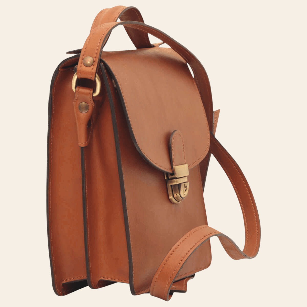 Borsa a tracolla in pelle da uomo marrone con patta e tracolla in pelle