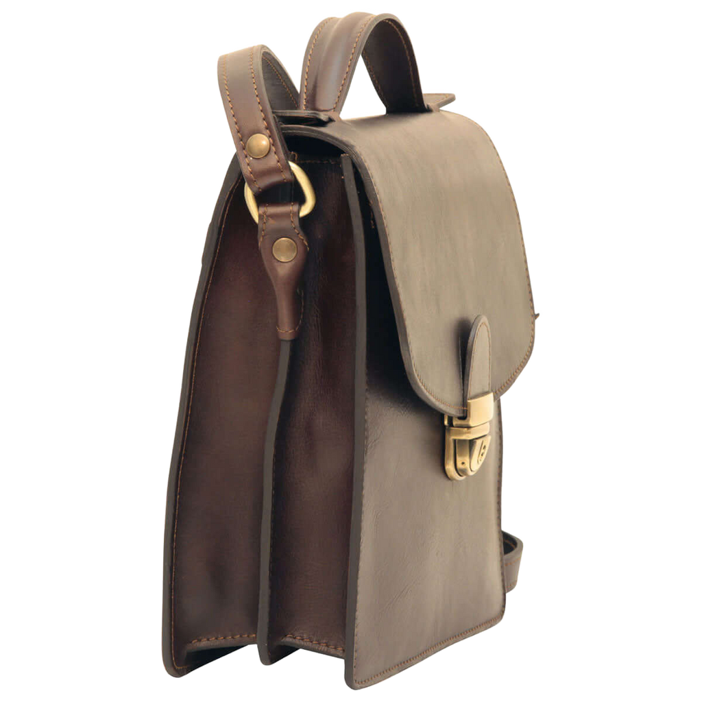 Vetrina Fiorentina -Borsa a tracolla marrone da uomo in pelle artigianale. Marrone Scuro-