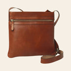 Borsa a tracolla in pelle marrone con zip frontale e tracolla regolabile