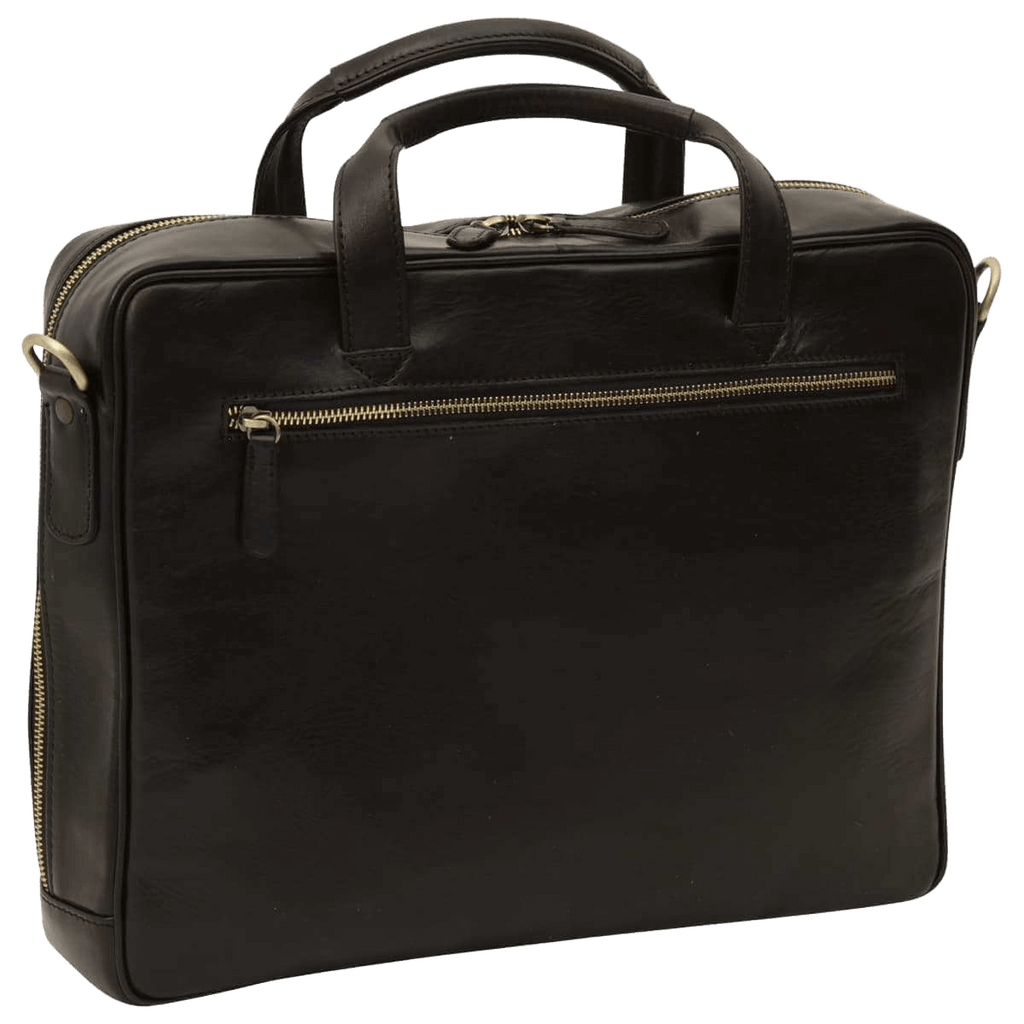 Borsa in pelle nera con manici imbottiti e zip centrale